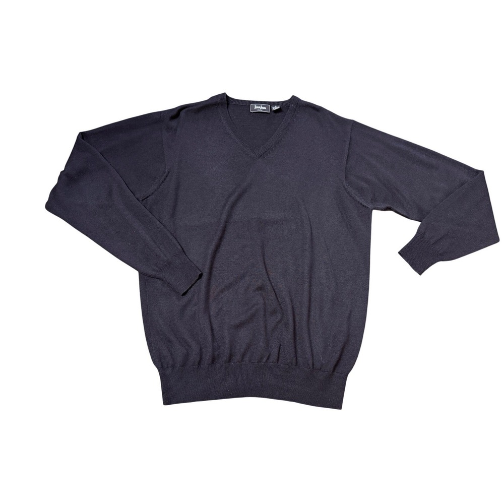 Neiman Marcus Mens XLBlack Merino Wool Silk Cashmere V-Neck Sweater Exclusive